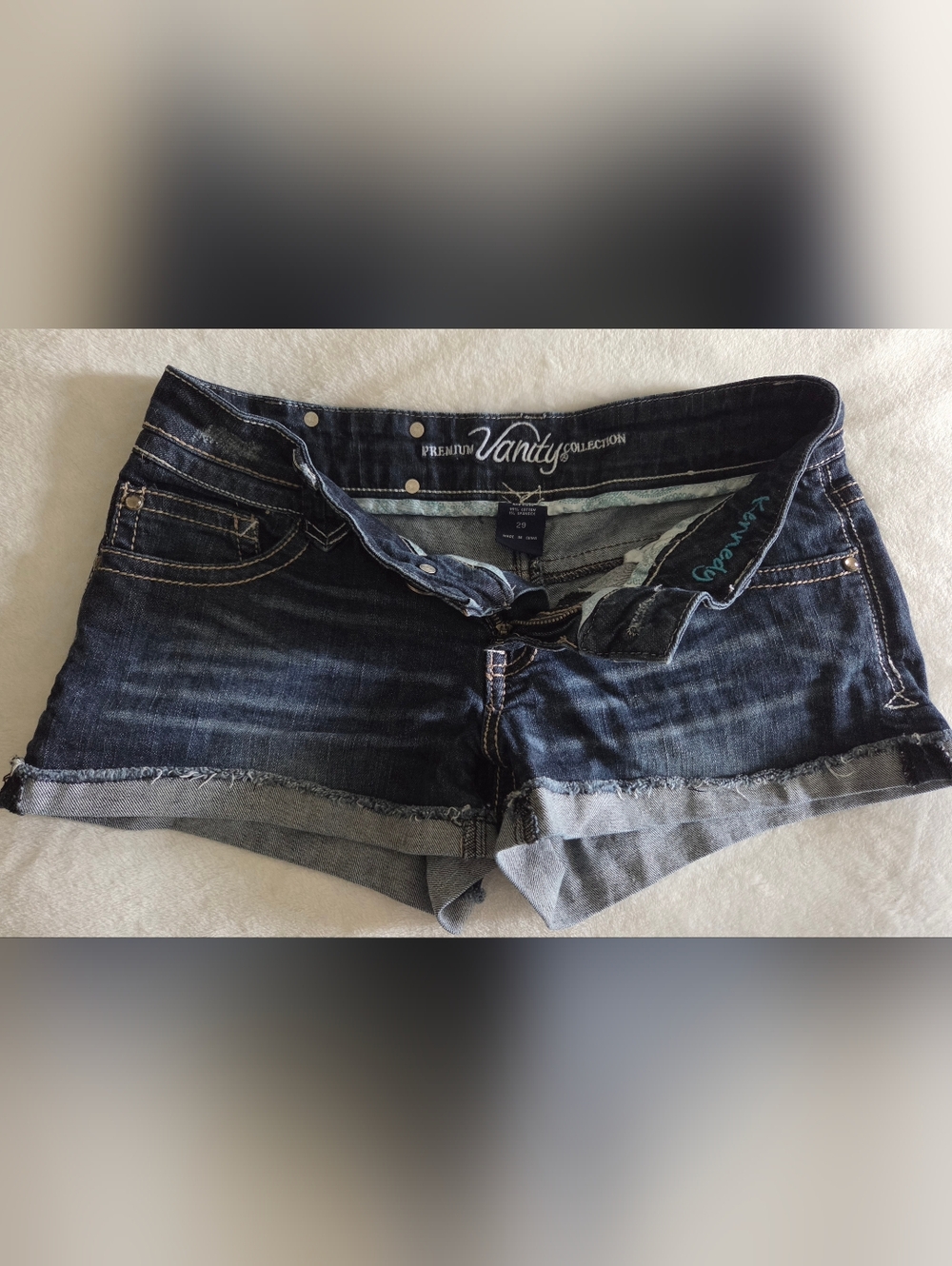Vanity Dark Blue Rolled Hem Denim Shorts